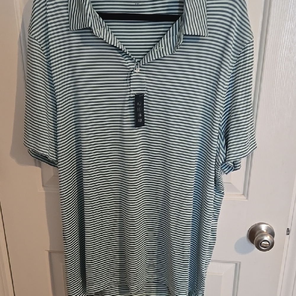 Men's Striped Polo Shirt - Green, Mint Green